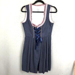 Hiziti Oktoberfest Dress M Dirndle Blue Polka Dot German Beer Milkmaid Lace up